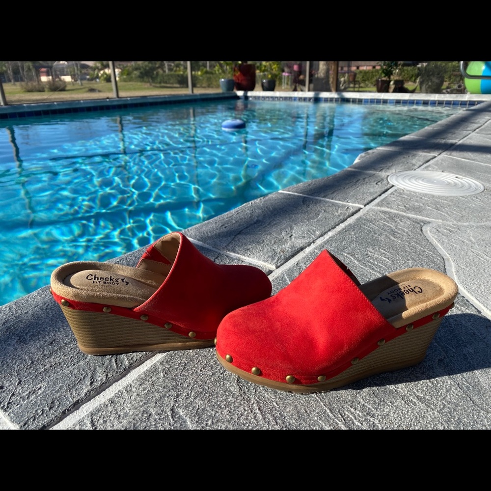 Red clog styled wedges